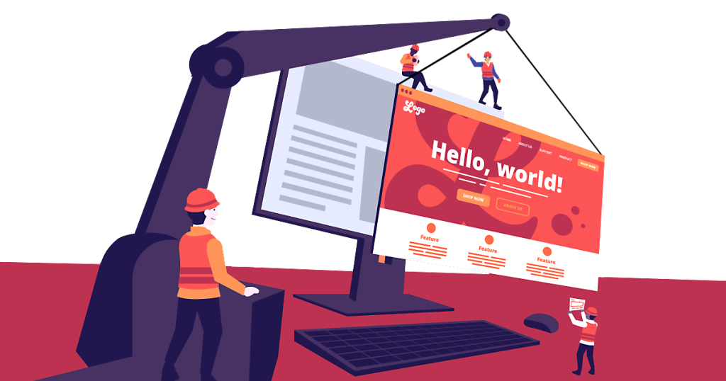 Crane moving a new landing page onto a monitor